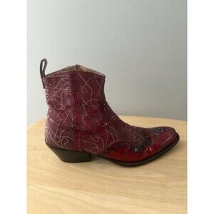 Mark Nason Red Leather Boots Womens 6 Ankle Roses Rocker Vero Cuoio Italy Boho